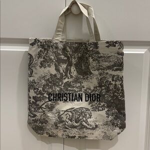 Dior Cream Canvas Tote with Black Toile Print